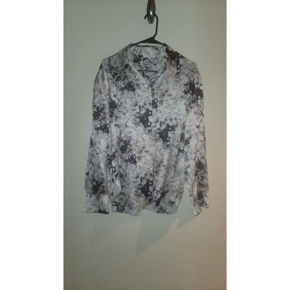 Vince Silk Floral Printed Button Front Blouse Size Large